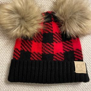 C.C. Baby adorable, hat, black and red buffalo plaid excellent condition.